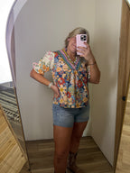 Summer Boho Crochet Floral Blouse