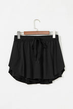 Drawstring High Waist Lined Tennis Skorts- Black S-4X
