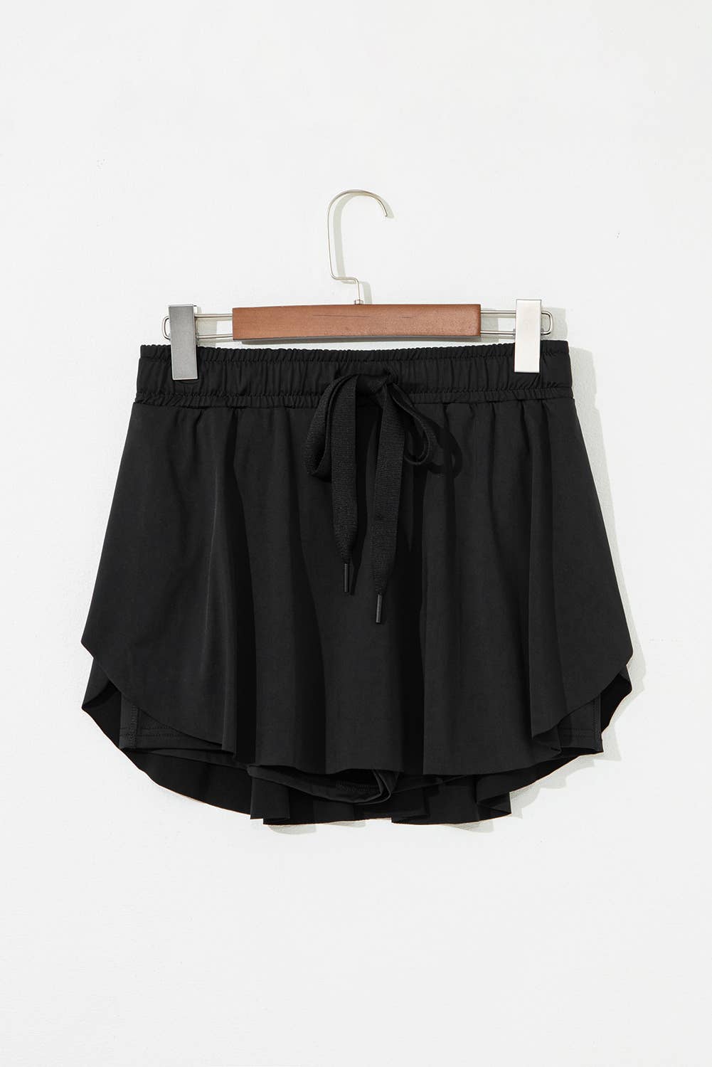 Drawstring High Waist Lined Tennis Skorts- Black S-4X