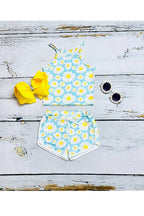 Daisy Flower Print Summer Set – Girls Light Blue Outfit