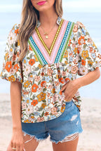 Summer Boho Crochet Floral Blouse