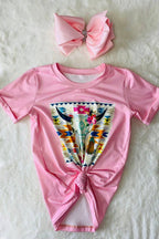 Girls’ Pink Cow Skull Aztec Print Western Tee