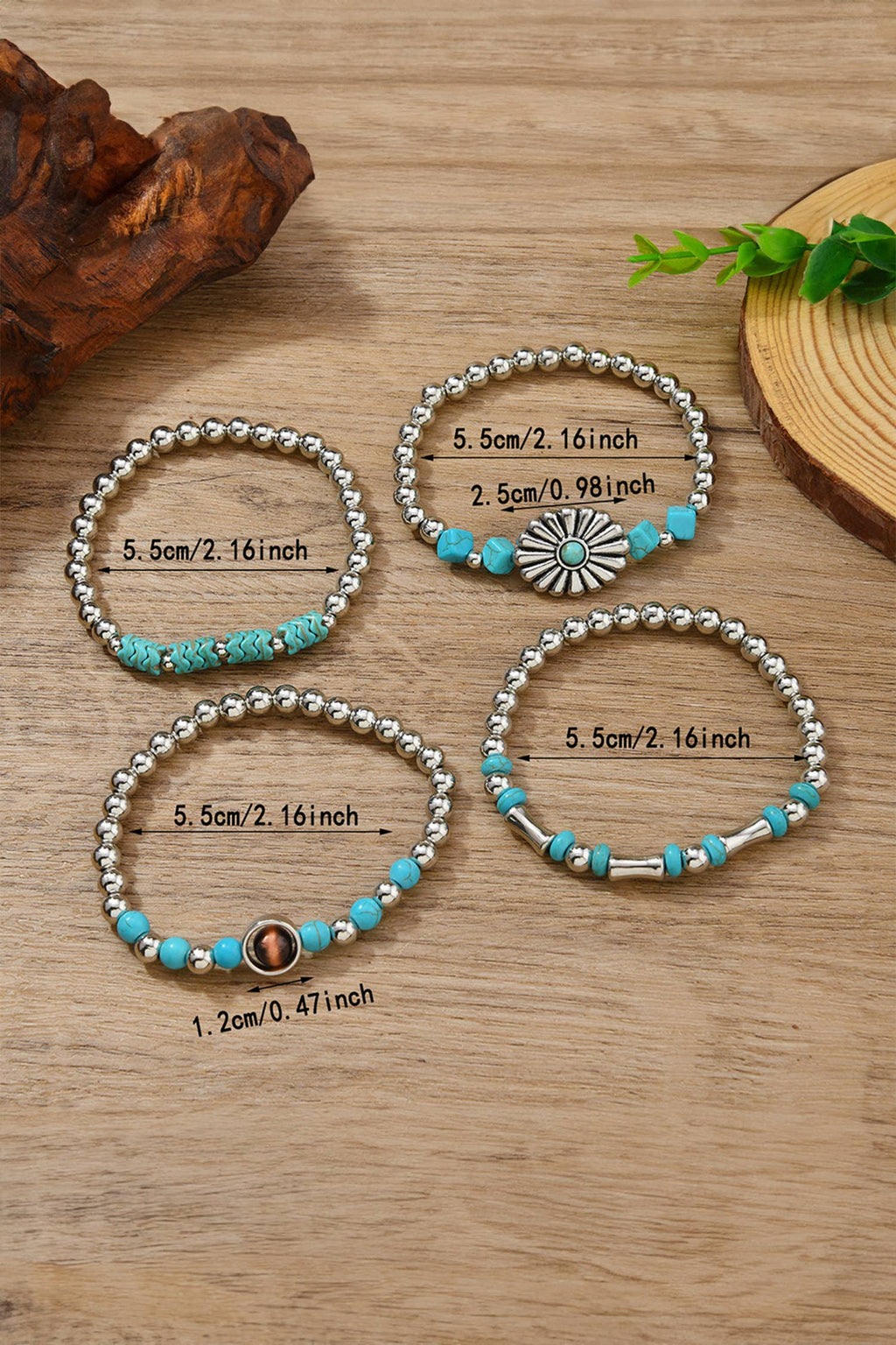 Western Concho Flower Retro Turquoise Bracelets 4pcs Set