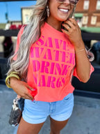 Save Water Drink Margs Pink Puff Letter Graphic Tee