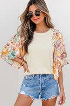 Floral Patchwork Half Batwing Sleeve Blouse | S-XL