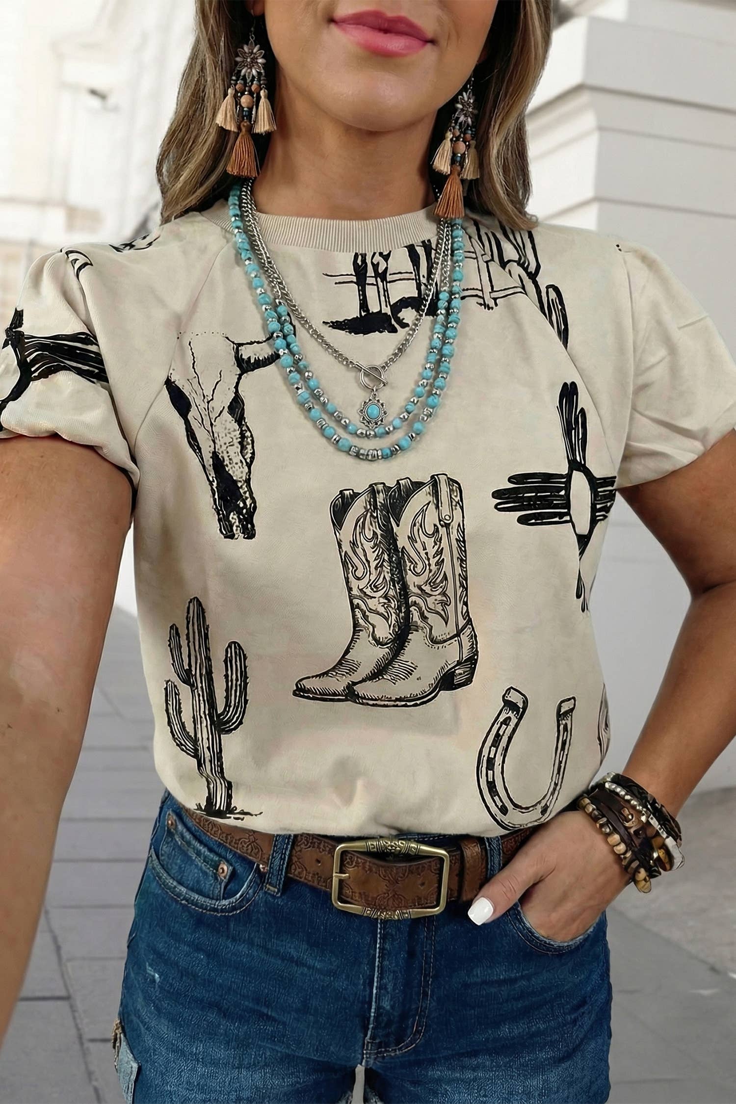 Retro Western Print Short Sleeve Graphic T Shirt | S-XL