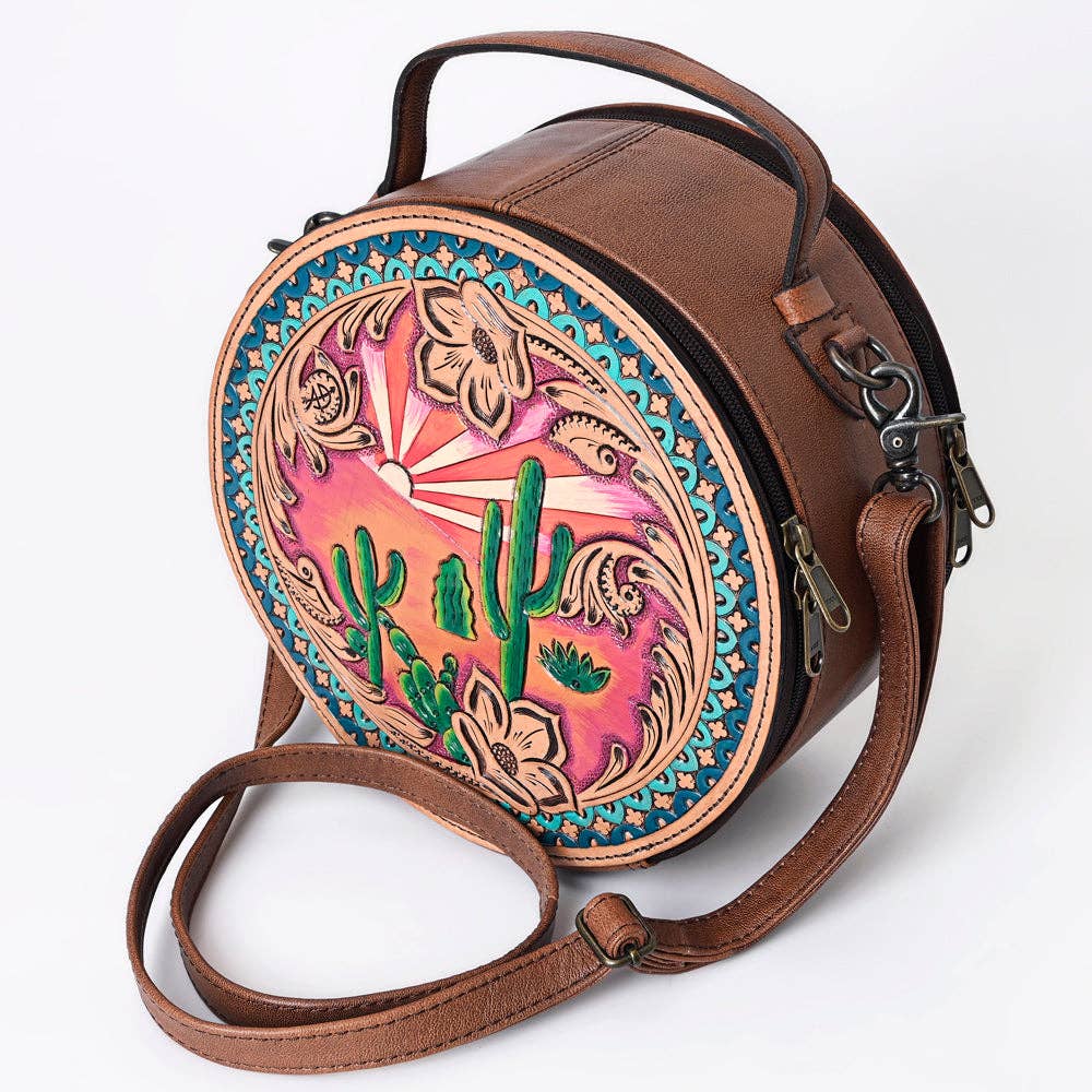 Genuine Western Leather Women Canteen Bag- Cactus