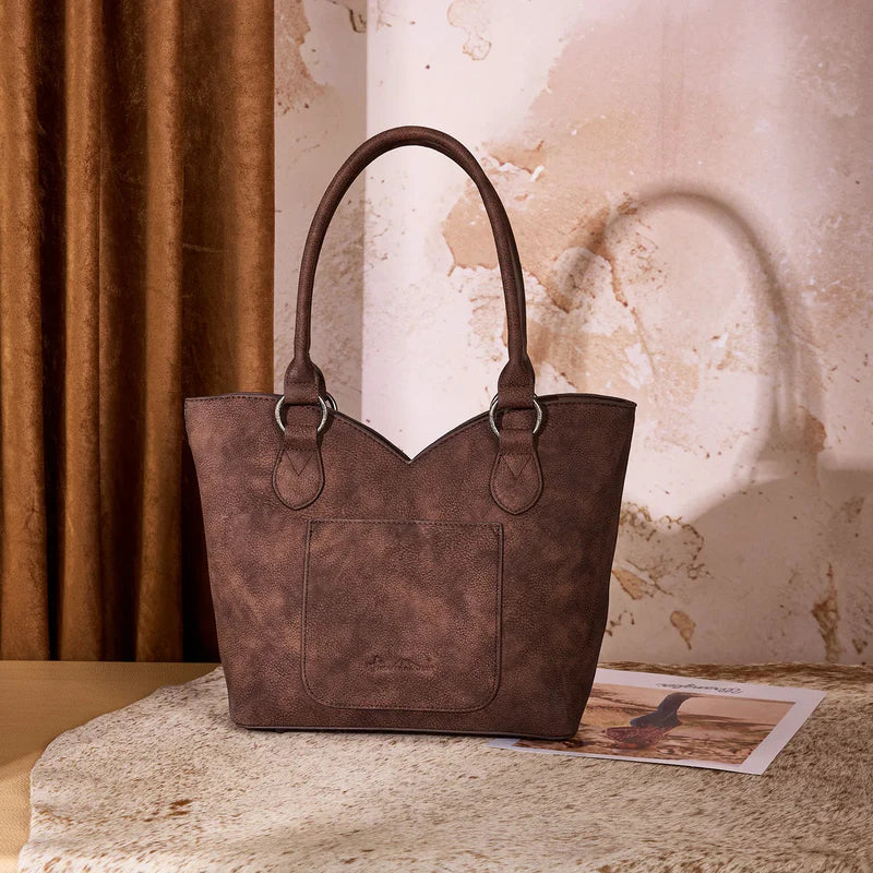 MONTANA WEST TOOLED & COWHIDE TOTE BAG (Coffee Colored)