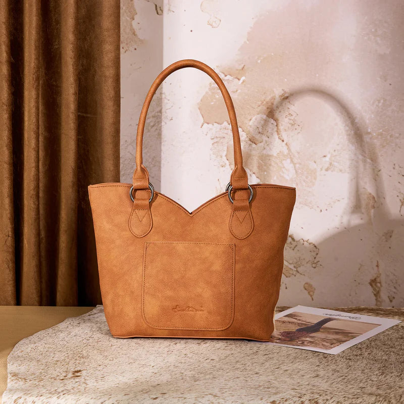 MONTANA WEST TOOLED & COWHIDE TOTE BAG (Brown Color)