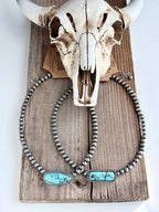 Western Turquoise Stone Pendant Navajo Pearl Choker Necklace