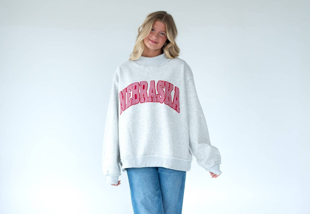 RED GINGHAM NEBRASKA GREY MOCKNECK