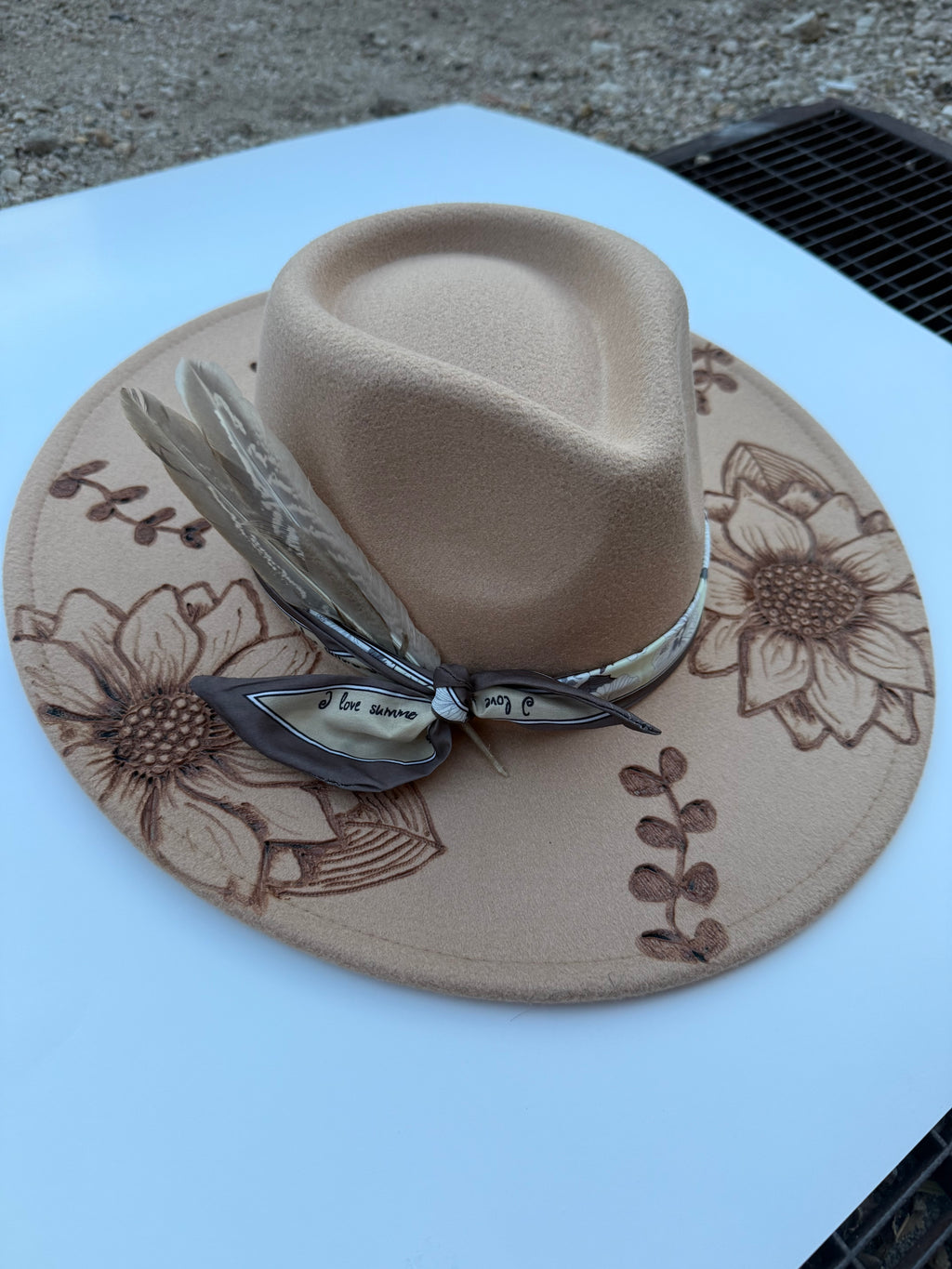 Hand-Burned Sunflower Western Hat (Adjustable Fit)