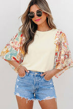 Floral Patchwork Half Batwing Sleeve Blouse | S-XL