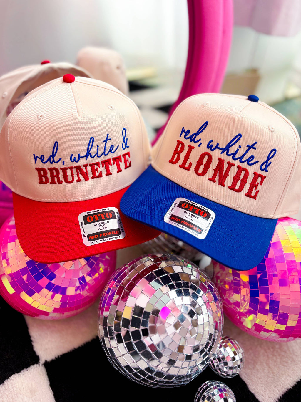 Red White & Brunette/Blonde Embroidered Trucker Hat | Patrio