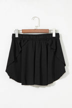 Drawstring High Waist Lined Tennis Skorts- Black S-4X