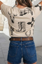 Retro Western Print Short Sleeve Graphic T Shirt | S-XL