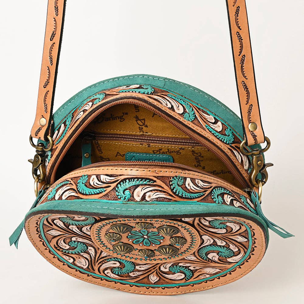Genuine Western Leather Women Canteen Bag- Teal