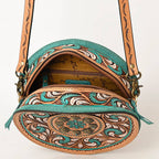 Genuine Western Leather Women Canteen Bag- Teal