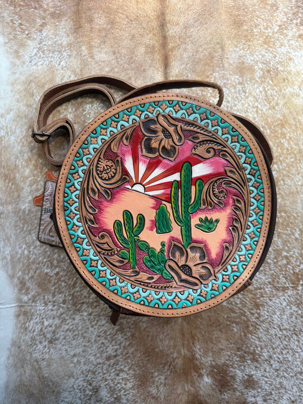 Genuine Western Leather Women Canteen Bag- Cactus