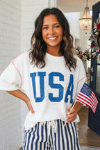 White USA Ribbed Top