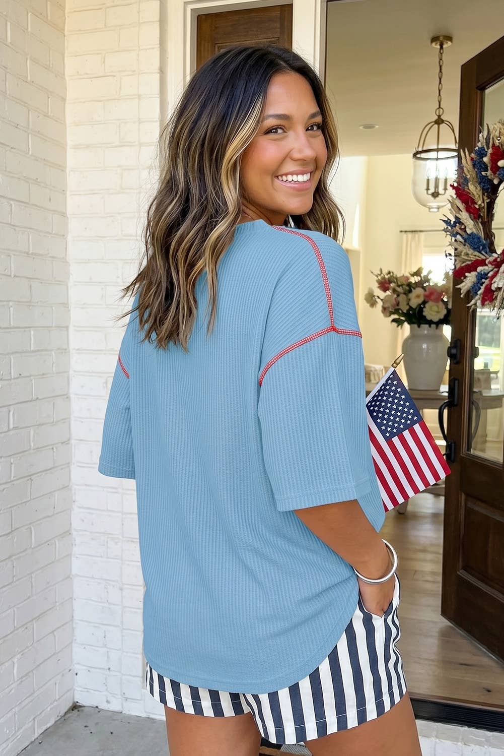 Blue USA Ribbed Top