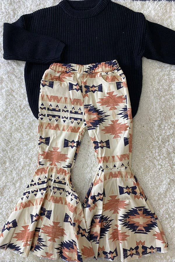 Western Aztec Flare Denim Jeans – Girls