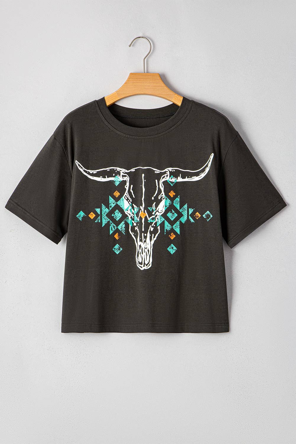 Vintage Western Bull Head Skull Turquoise Graphic T Shirt