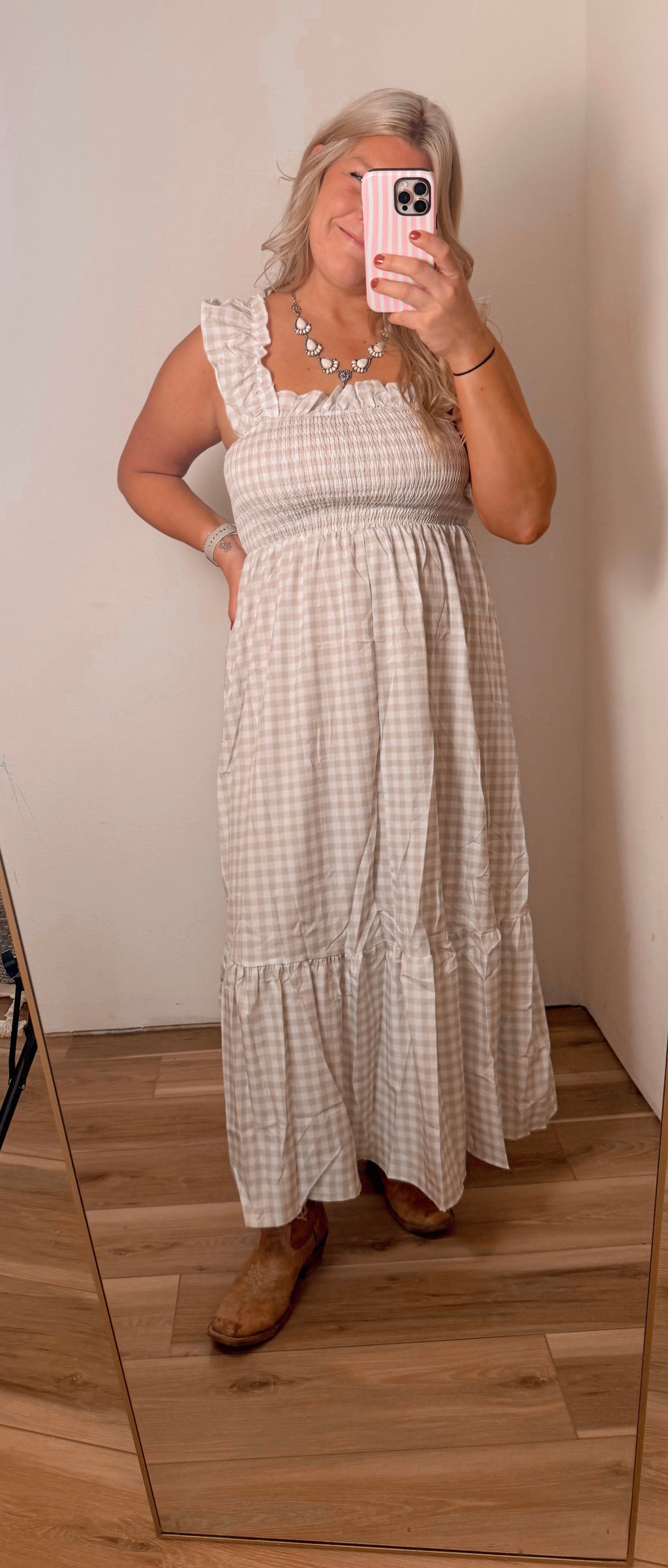 Gingham Smocked Maxi Dress