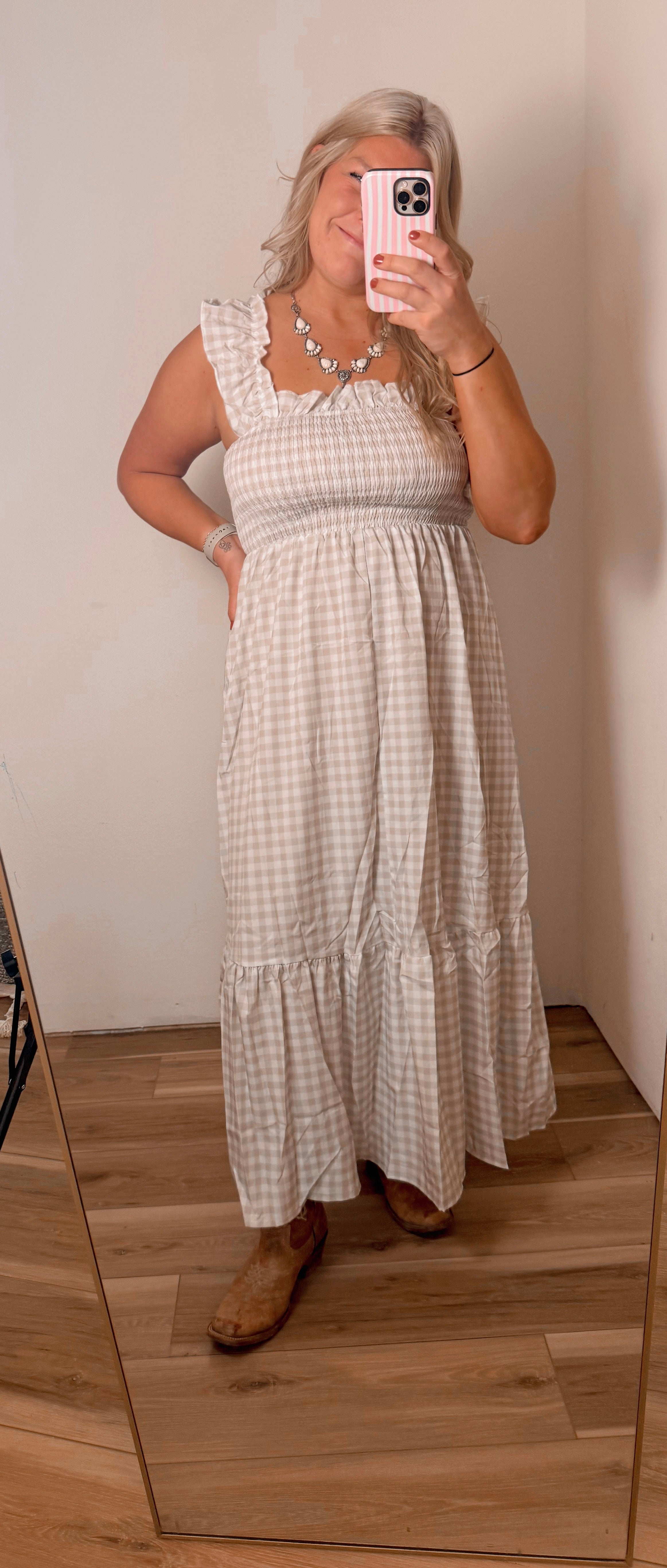 Gingham Smocked Maxi Dress
