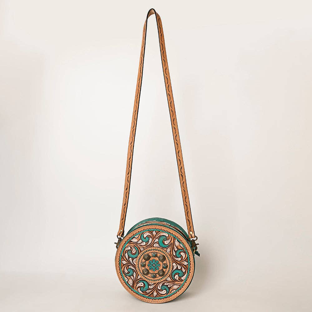 Genuine Western Leather Women Canteen Bag- Teal