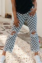 Western Checkered Distressed Cropped Jeans
