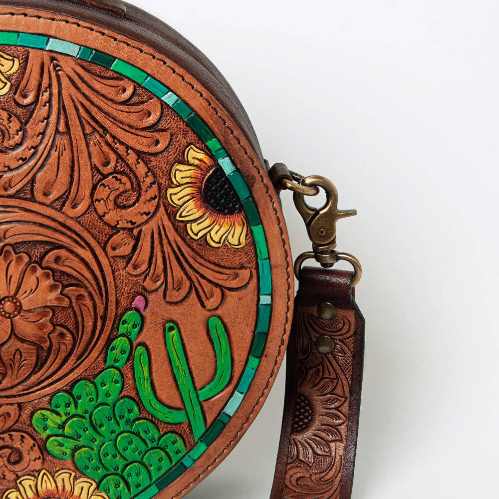 Canteen Genuine Western Leather Bag Sunflowers