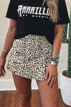 Western Brown Leopard Print Denim Shorts