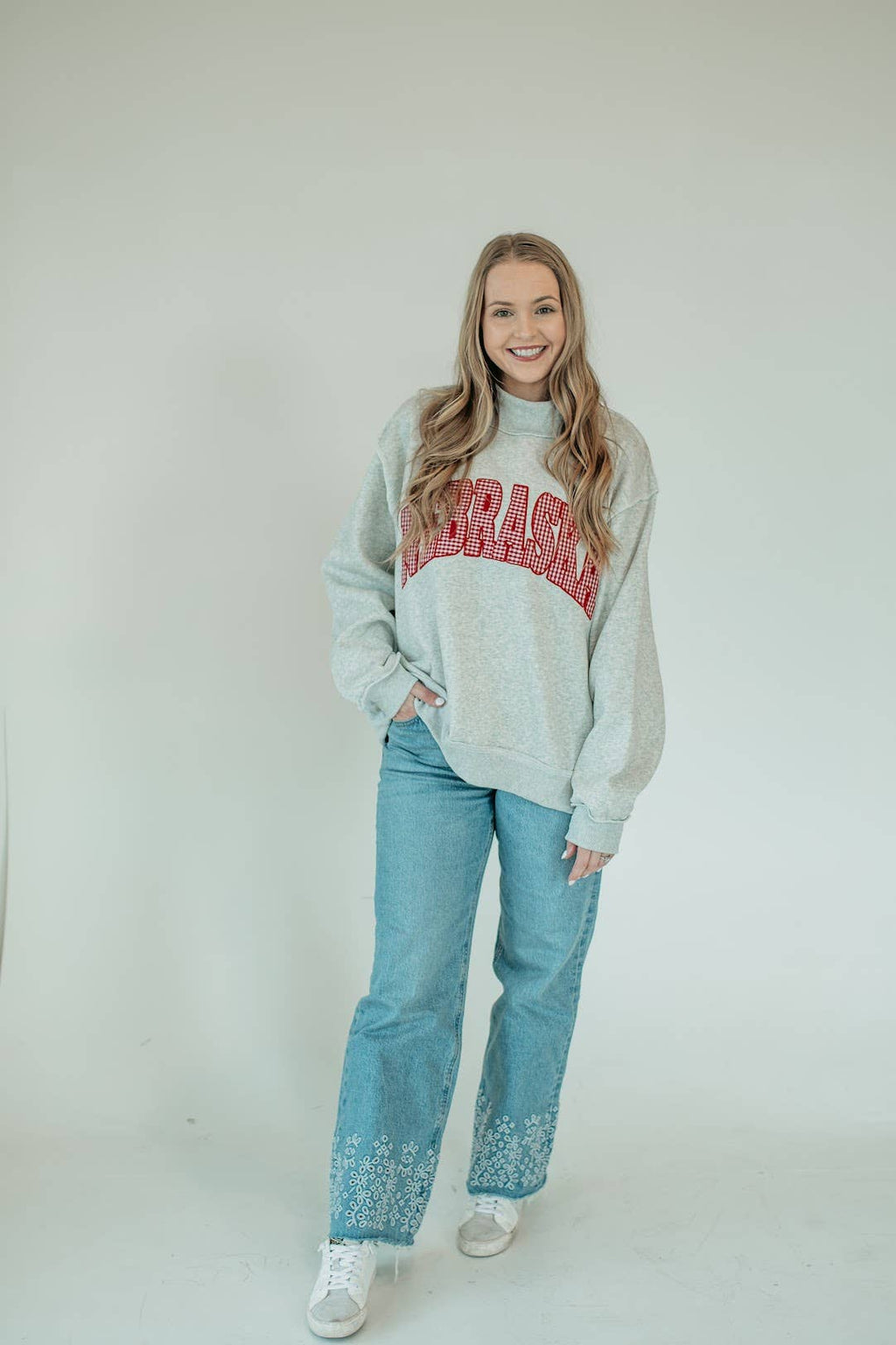 RED GINGHAM NEBRASKA GREY MOCKNECK