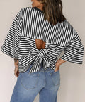 Black and White Striped Back Tie Bow Knit Top
