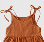 Summer solid color cotton linen pocket suspender dress