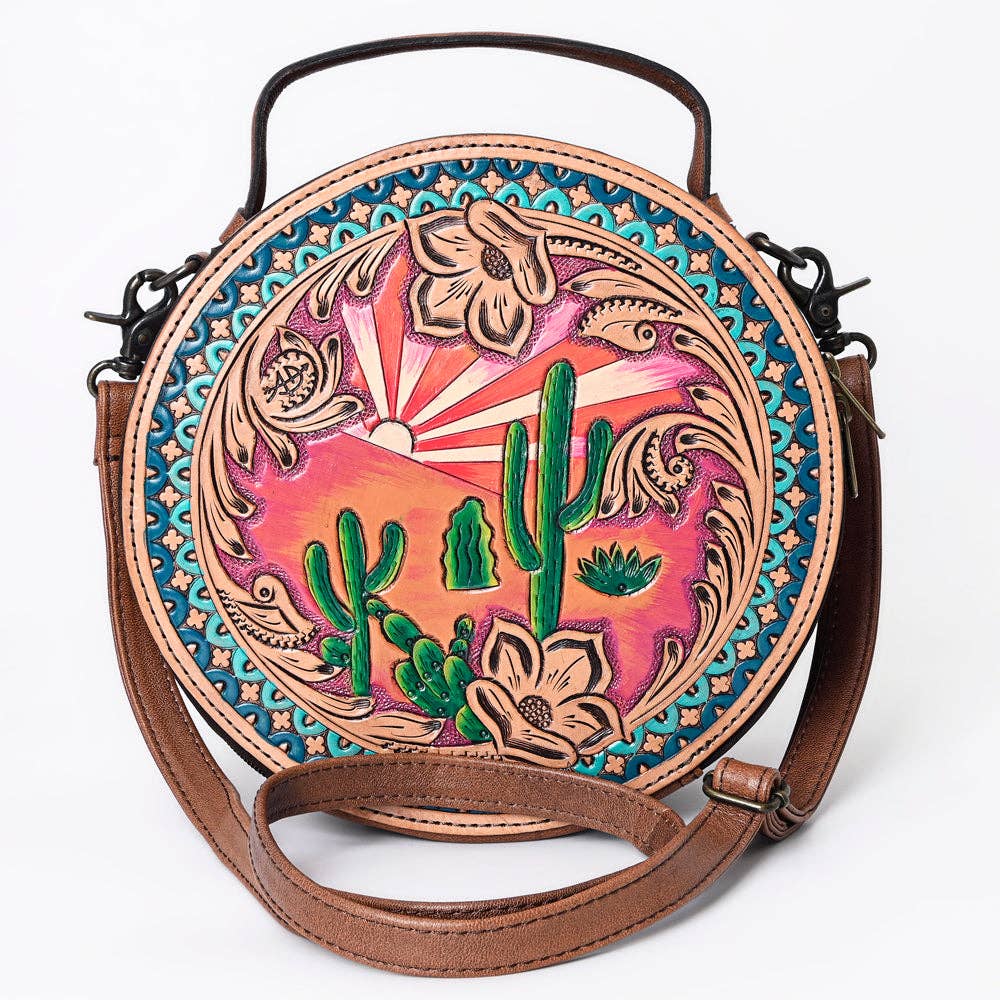 Genuine Western Leather Women Canteen Bag- Cactus