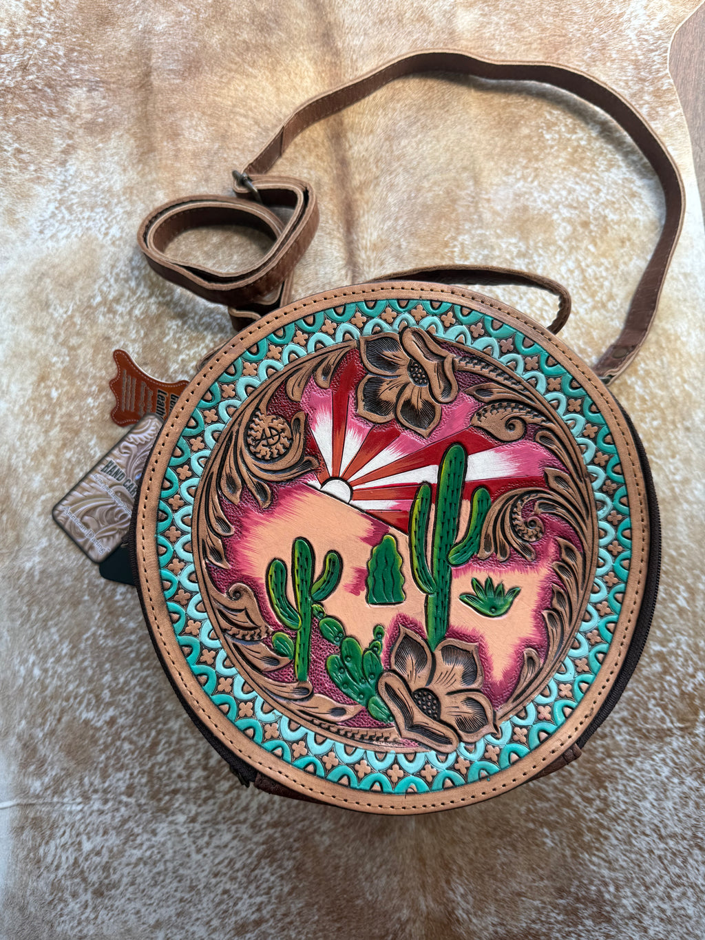 Genuine Western Leather Women Canteen Bag- Cactus