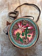 Genuine Western Leather Women Canteen Bag- Cactus