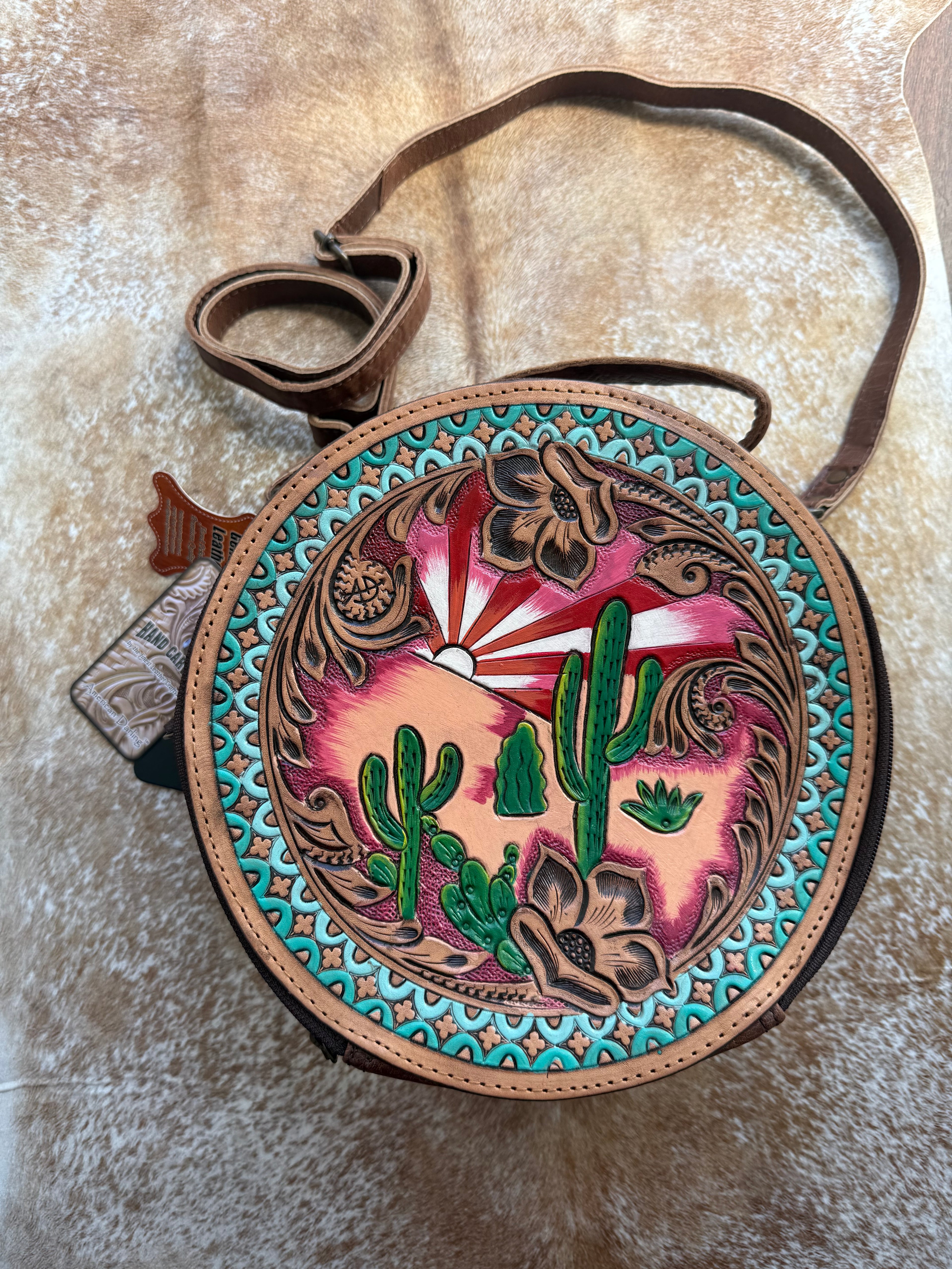Genuine Western Leather Women Canteen Bag- Cactus