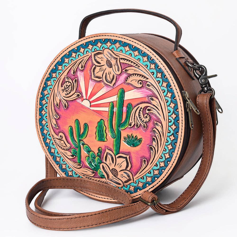 Genuine Western Leather Women Canteen Bag- Cactus