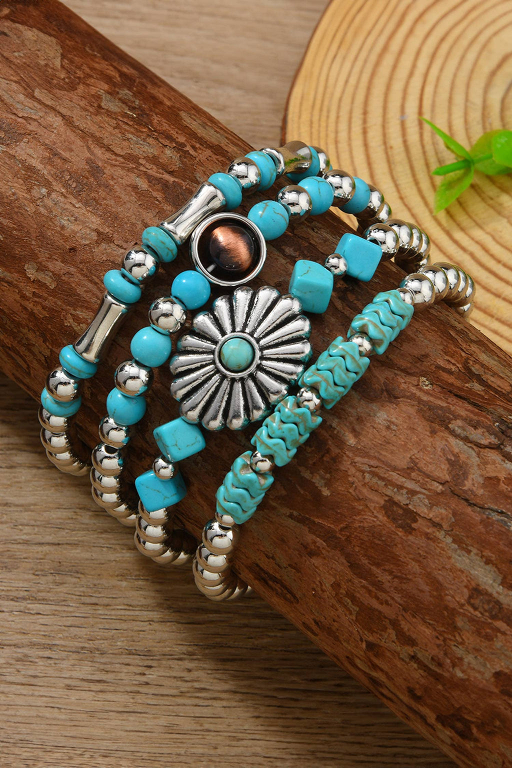 Western Concho Flower Retro Turquoise Bracelets 4pcs Set