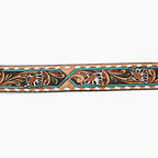 LC-ADBLF161 Tooled Leather Belt - White Daisy Floral with Teal Diamond Accents