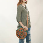 Genuine Western Leather Women Canteen Bag- Teal