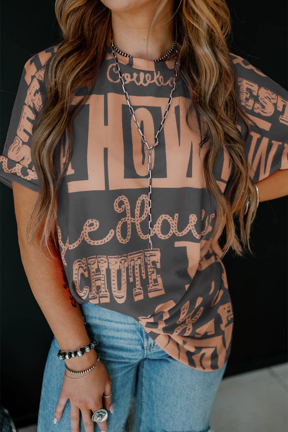 Western Howdy Cowboy Letter Printed Western Fashion Tee