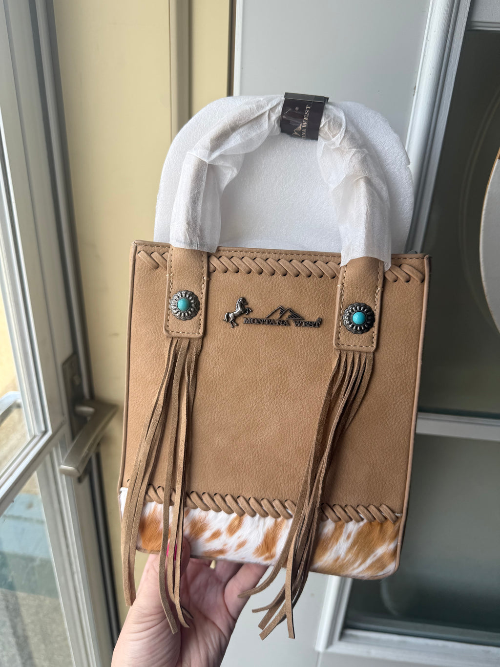 MONTANA WEST COWHIDE FRINGE TOTE CROSSBODY BAG