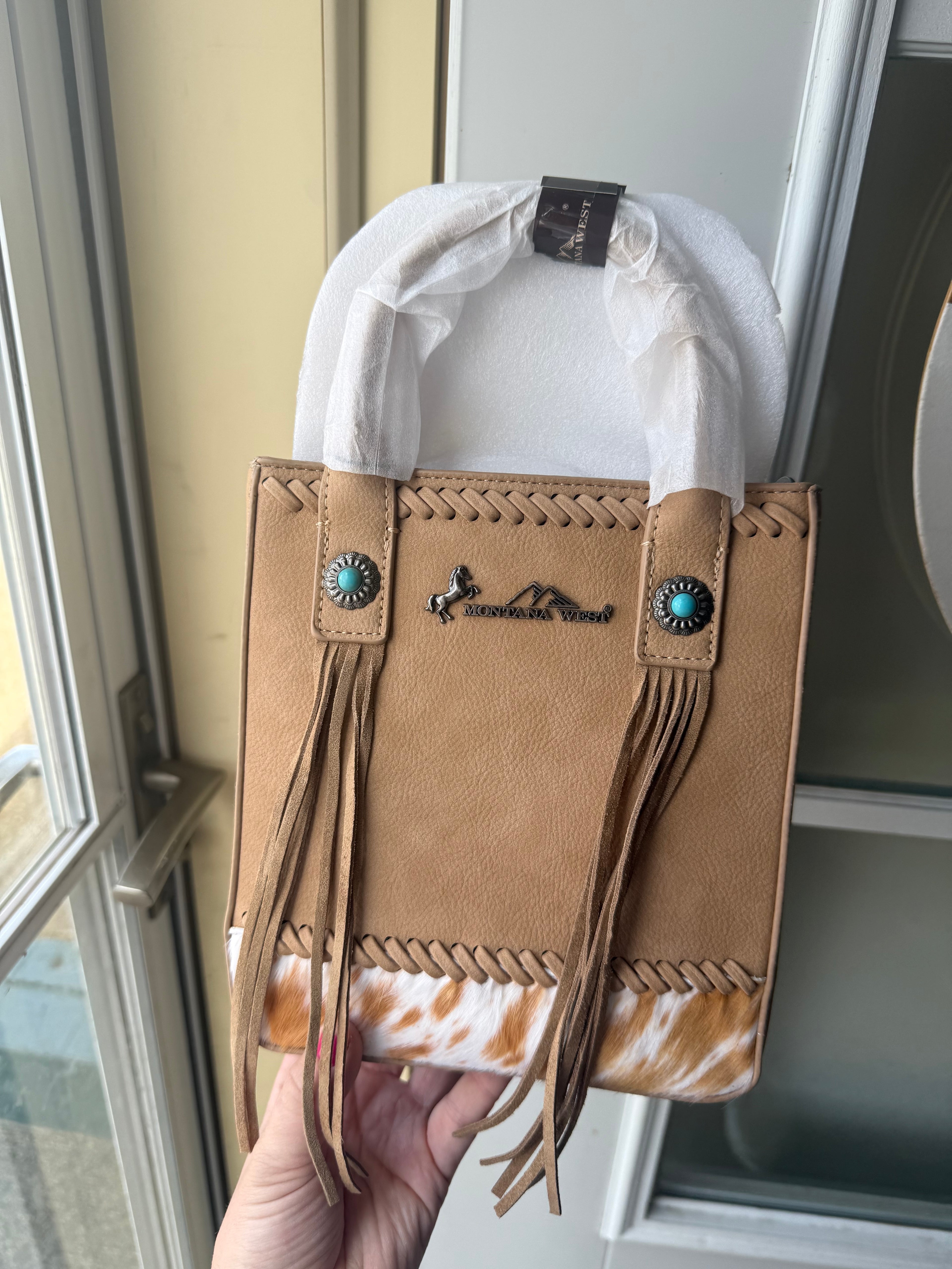 MONTANA WEST COWHIDE FRINGE TOTE CROSSBODY BAG