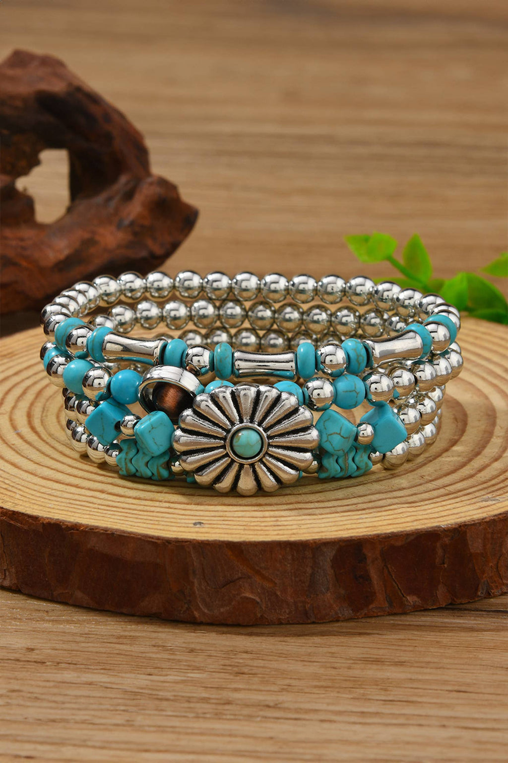 Western Concho Flower Retro Turquoise Bracelets 4pcs Set