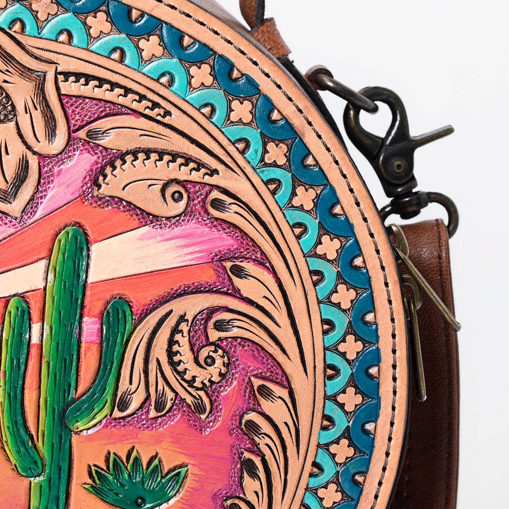 Genuine Western Leather Women Canteen Bag- Cactus