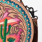 Genuine Western Leather Women Canteen Bag- Cactus